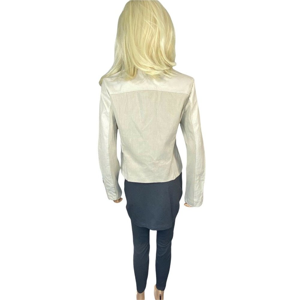 NWT Anthropologie M Vegan Faux Leather Crop Moto Jacket Zippers beige MSRP $160 - Picture 3 of 12